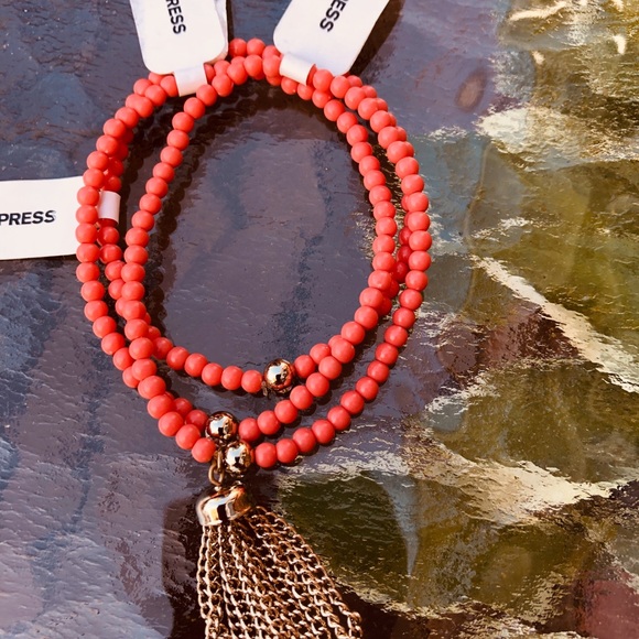 Statement Gold tone & Orange Bib Necklace - Picture 6 of 7